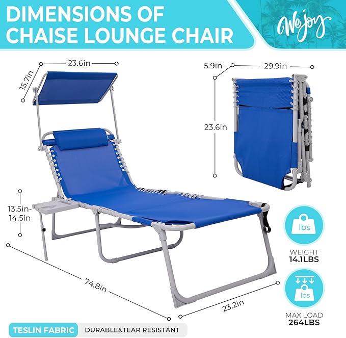 #WEJOY Tanning Chair with Face Hole & Canopy & Side Table, 5 Positions