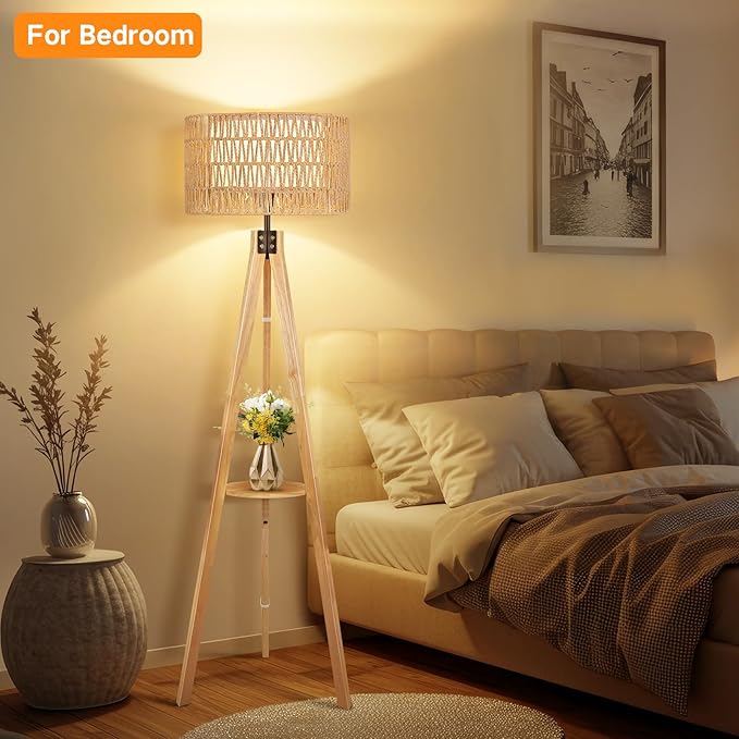 OUTON Boho Rattan Tripod Floor Lamp