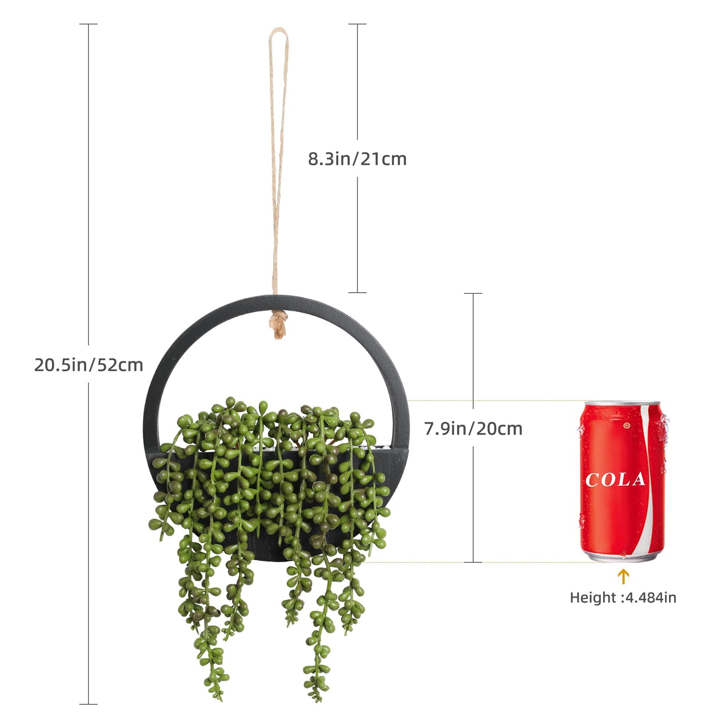 Floweroyal 2pcs Artificial Succulents Hanging Plants 12.2'' Fake String of Pearls in Pot with 8.3'' Lanyard for Indoor Outdoor Wall Decor (Black).
