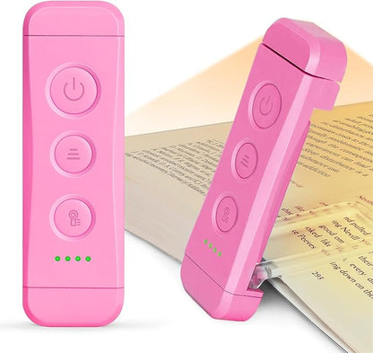 Glocusent USB Rechargeable Book Light, Portable Clip-on LED Reading Light, Reading Lights for Books in Bed with 3 Amber Colors & 5 Brightness Dimmable, Compact & Long Lasting, Perfect for Book Lovers