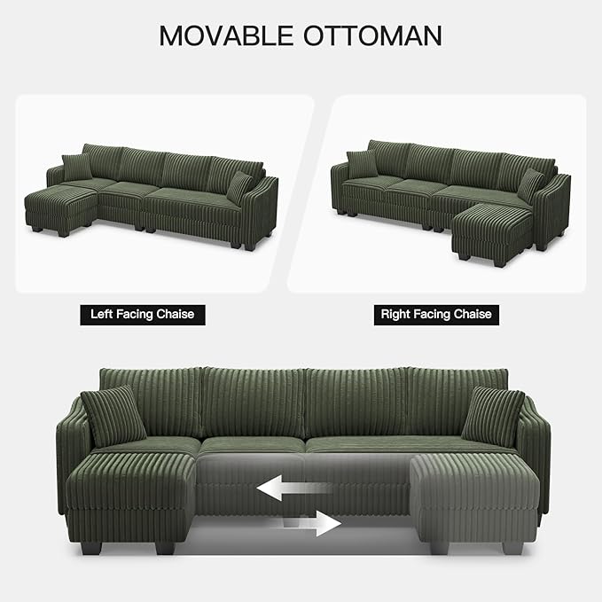 Belffin Sectional Couch with L-Shape Chaise L Shaped Couch with Ottoman