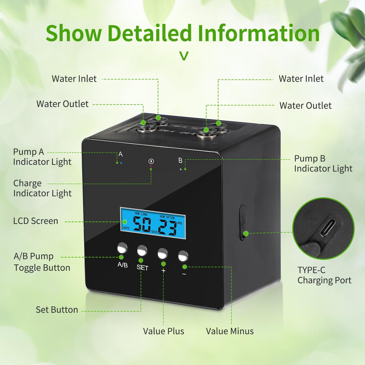 DAOTAILI Plant Watering Devices - Dual Pump Automatic System for 20 Pots, 30-Day Smart Timer with USB-C Charging – Ideal for Indoor Gardens & Balconies