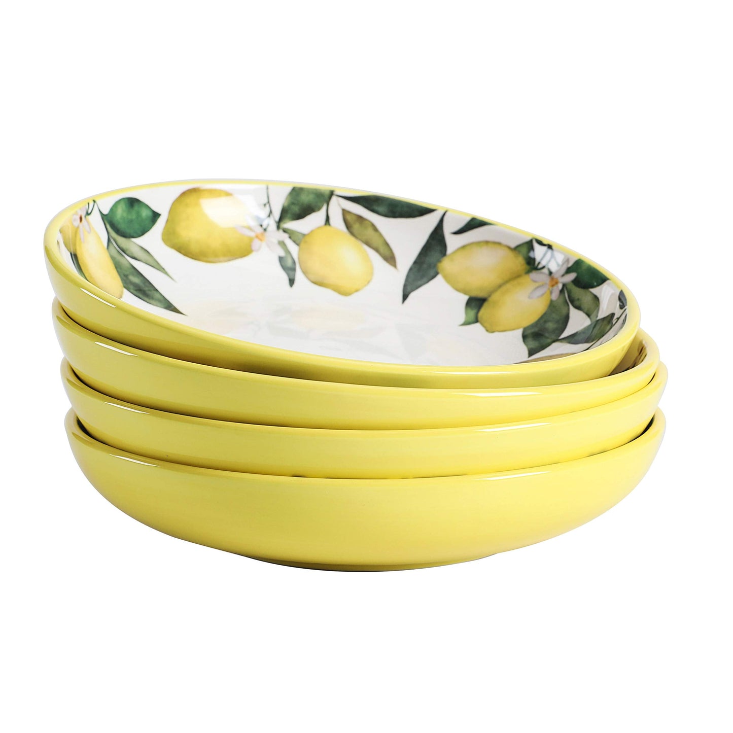 Bico Lemon Dreams Pasta Bowls, 35oz Salad Bowl Set of 4, Large Ceramic Serving Dinner Bowls for Soup and Cereal, Microwave and Dishwasher Safe, Gift for Housewarming and Thanksgiving