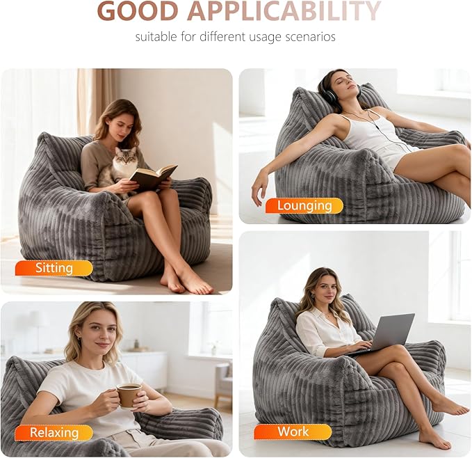Bean Bag Chair for Adults, Oversized Memory Foam Bean Bag Chairs, Soft Corduroy