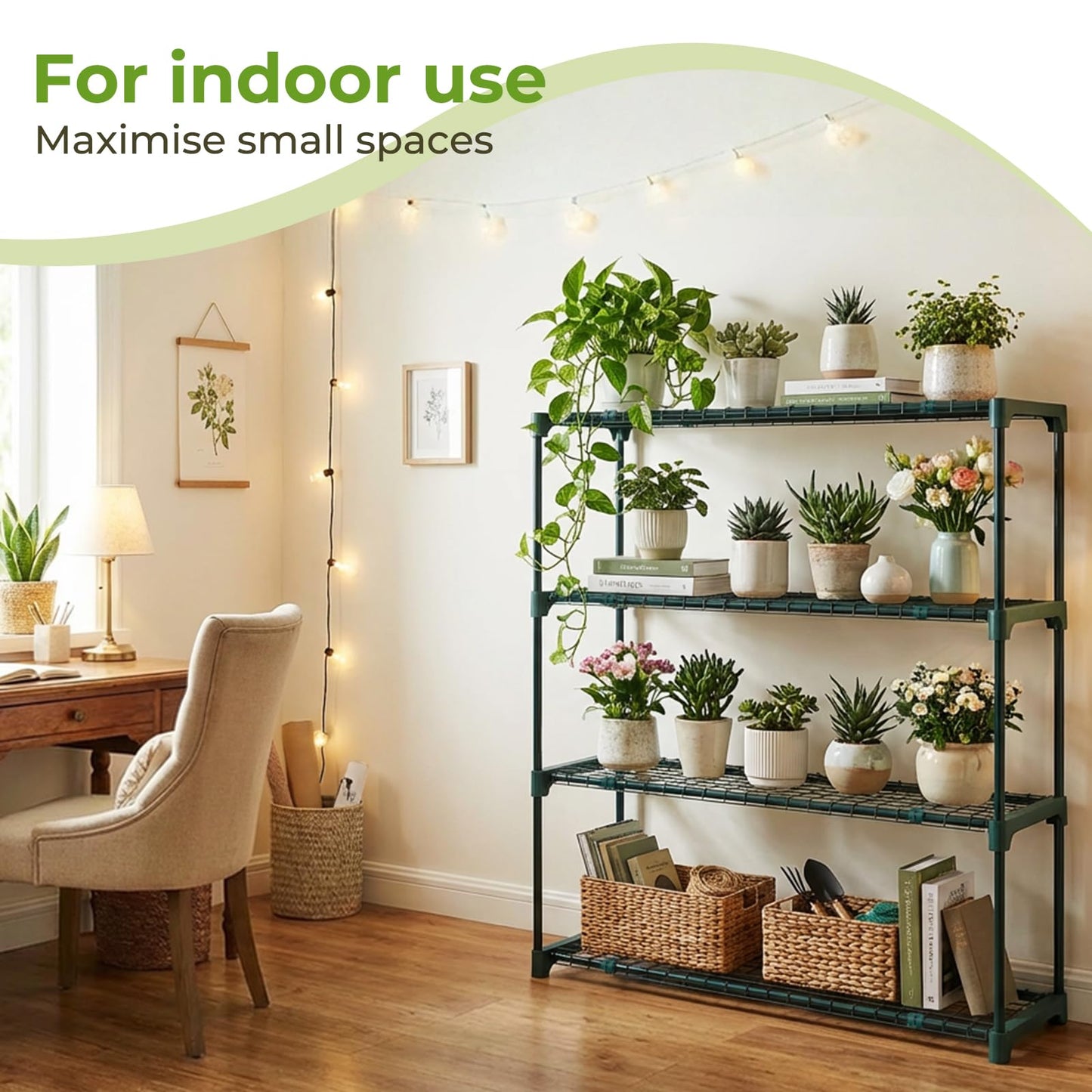 Ohuhu Plant Greenhouse Shelves 4 Tier 2 Pack Extra-Wide Stable Green House Shelving for Outdoor, 35x12x42 Inch Portable Rustproof Metal Shelf Plant Stand Rack Greenhouse Accessories