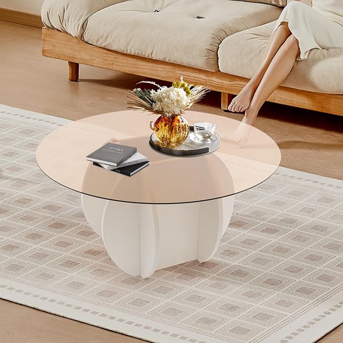 Round Glass Coffee Table for Living Room