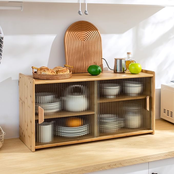 HollyHOME Small Bamboo Wall Mounted Kitchen Pantry Sideboard