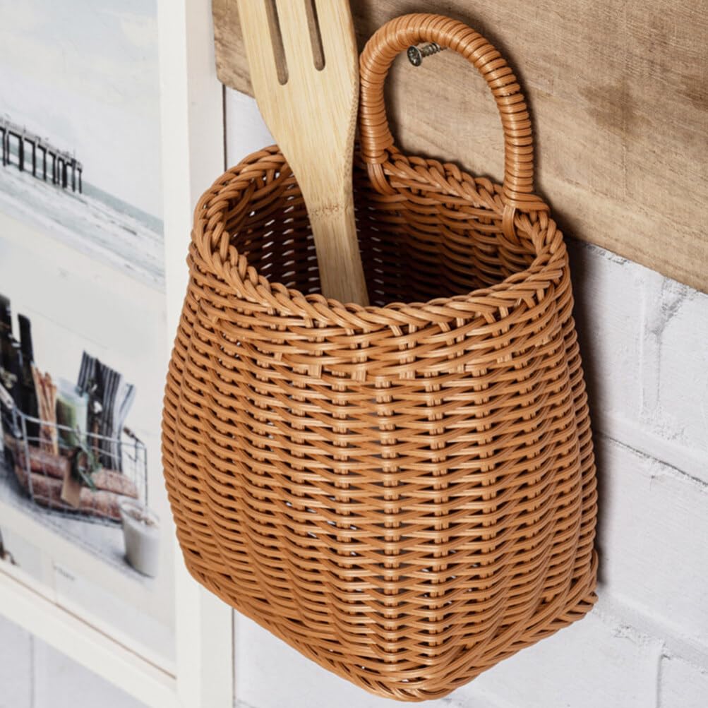 Woven Seagrass Storage Basket - Wall Mounted Planters with Rattan Flower Pot - Hanging Wicker Basket