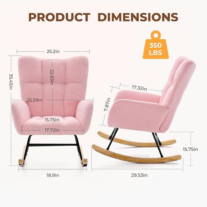 DUMOS Nursery Rocking Chair Teddy Upholstered, Comfy Glider Rocker