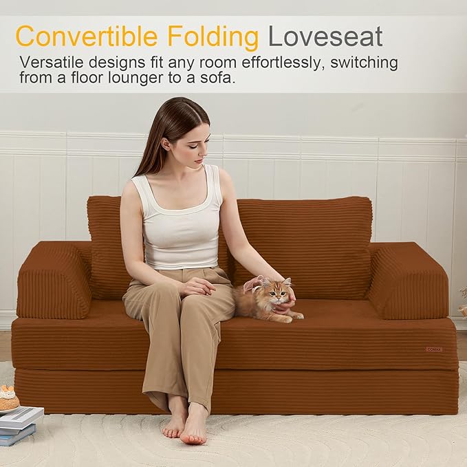 COMAX Convertible Sofa Bed, Folding Floor Couch Corduroy Fold Out Couch Bed