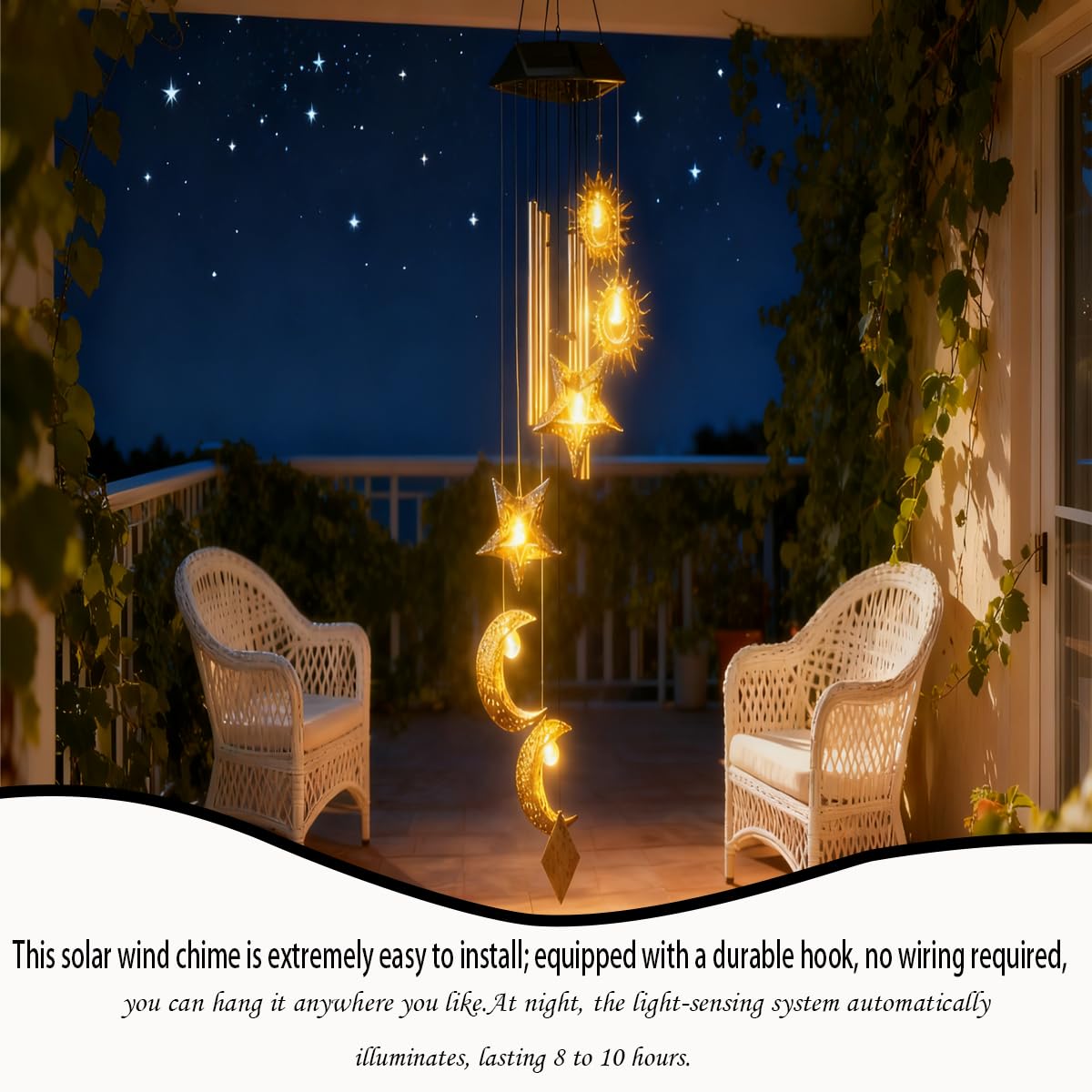 Leemeexaa Solar Wind Chimes for Outside, Waterproof Halloween Wind Chimes with Auto Lights, Outdoor Decor for Garden, Porch,Patio Perfect for Home & Holiday Enthusiasts