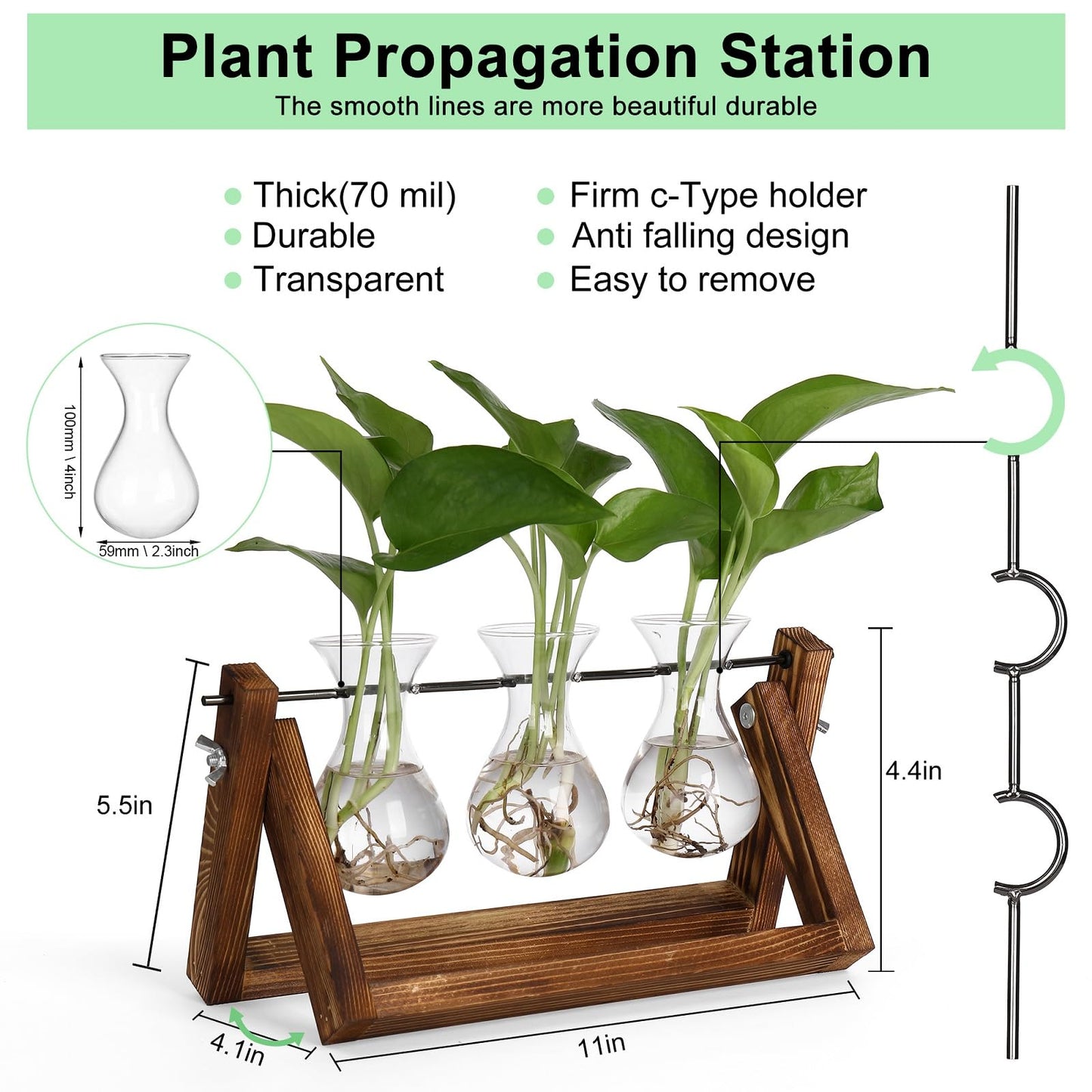 YIBOT Propagation Stations,Plant Terrarium with Retro Wooden Stand, Unique Gardening Birthday Gifts for Women Plant Lovers, Hydroponics Plants Home Office Garden Decor - 3 Bulb Glass Vases
