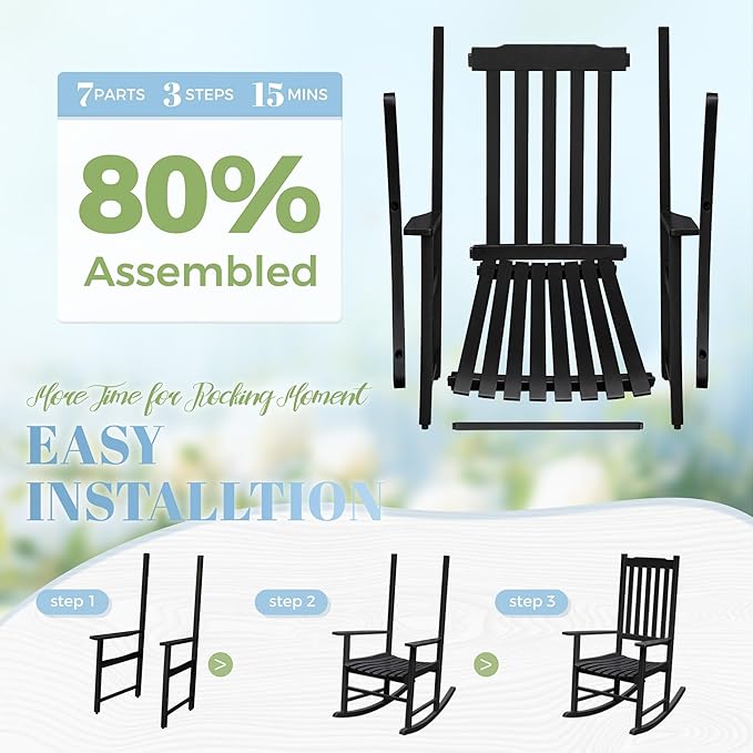 Flamaker Acacia Wood Patio Rocking Chair Set of 2, High Back and Widen Armrest