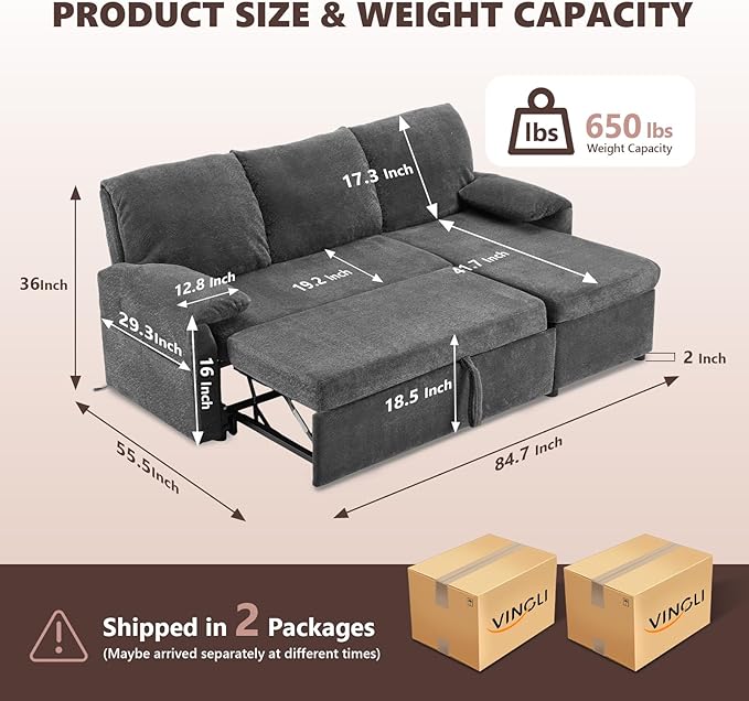 VINGLI Convertible Sofa Bed Couches