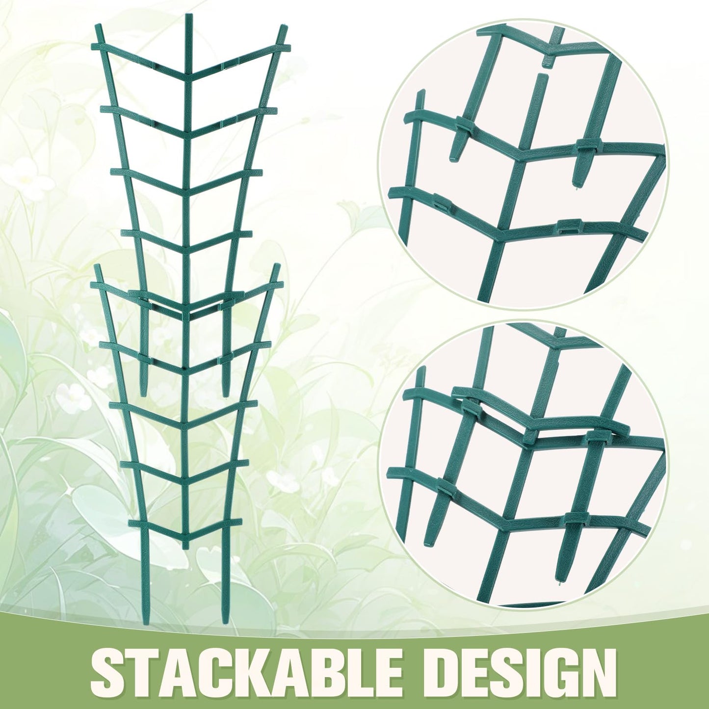 Sunnychicc 50 Pack Plant Trellis for Pots Garden Trellis for Potted Plants Flower Pots Support Stackable Plastic Mini Trellis for Climbing Plants Peas(Straight Line)
