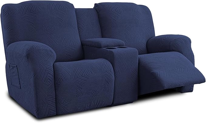 Recliner Loveseat Covers with Console, 6-Piece Stretch Geometric Strokes