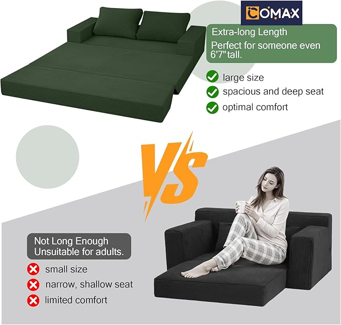 COMAX Convertible Sofa Bed Queen, Corduroy Folding Floor Couch Pull Out Couch
