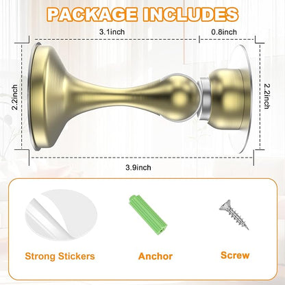 Crosize Magnetic Door Stoppers 6 Pack, Stainless Steel Door Stops for Wall and Floor Mounting, Gate Stops, No Drilling Metal Doorstops with Adhesive Tapes, Gold