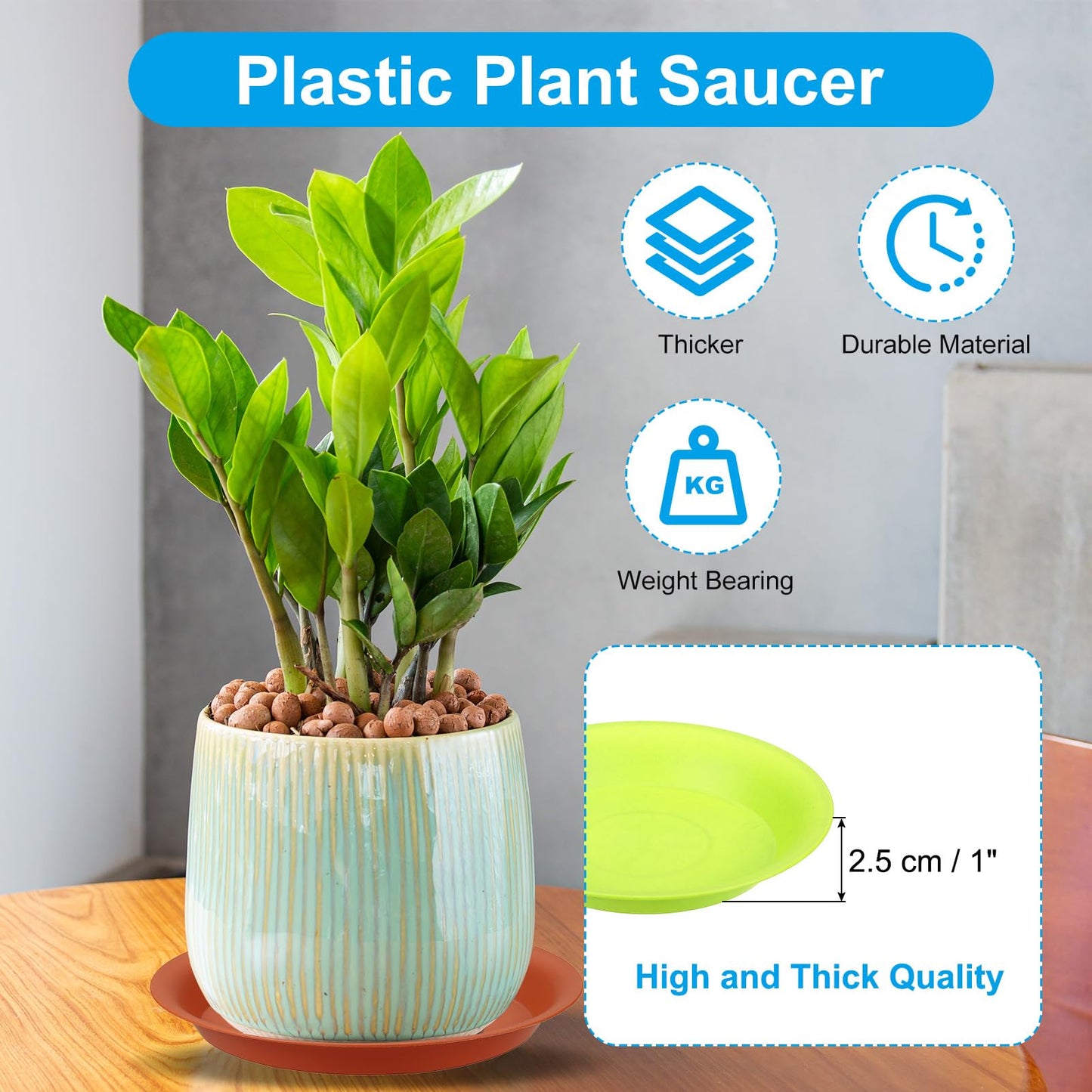 PATIKIL 10 Inch Plant Saucer Tray, 5 Pack Plastic Drip Tray Round Collects Excess Water Flower Pot Drainage Trays for Heavy Indoor Outdoor Pan, Green
