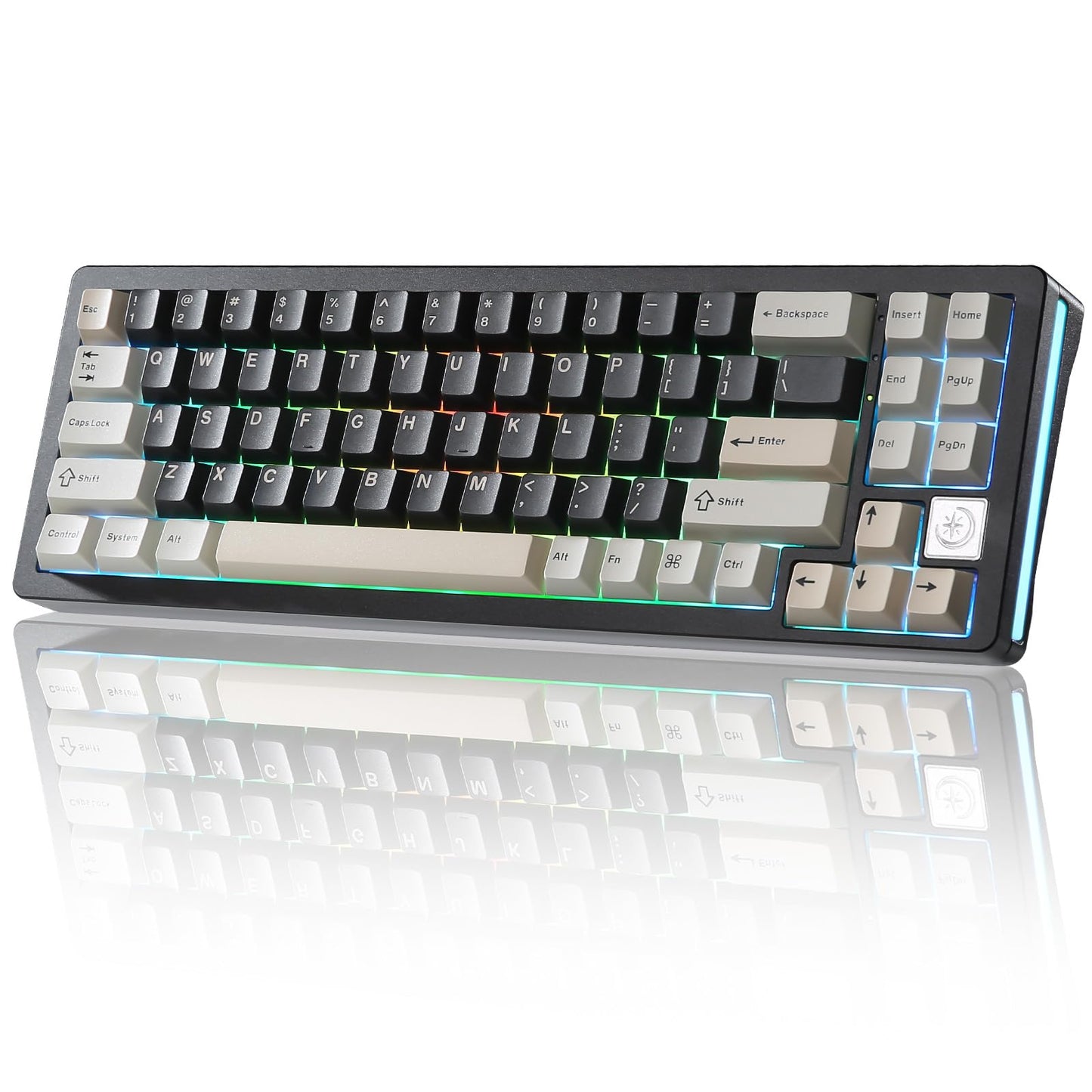 YUNZII AL71 75% Mechanical Keyboard,Full Aluminum CNC,Hot Swappable Gasket,2.4GHz Wireless BT5.0/USB-C Wired,NKRO Programmable RGB Backlight Creamy Typing for Win/Mac(Black,Crystal White Switch)