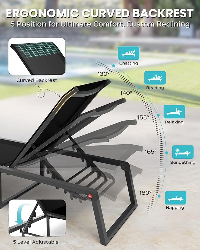 Aluminum Chaise Lounge Chair Outdoor, Foldable& No Assembly Patio Pool Lounge