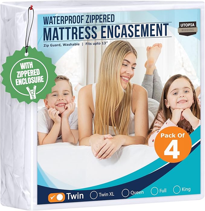 Utopia Bedding Mattress Protector Zippered Twin Size, 100% Waterproof Bed Bug