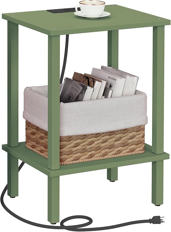 TUTOTAK End Table with Charging Station, Small Side Table with Outlets