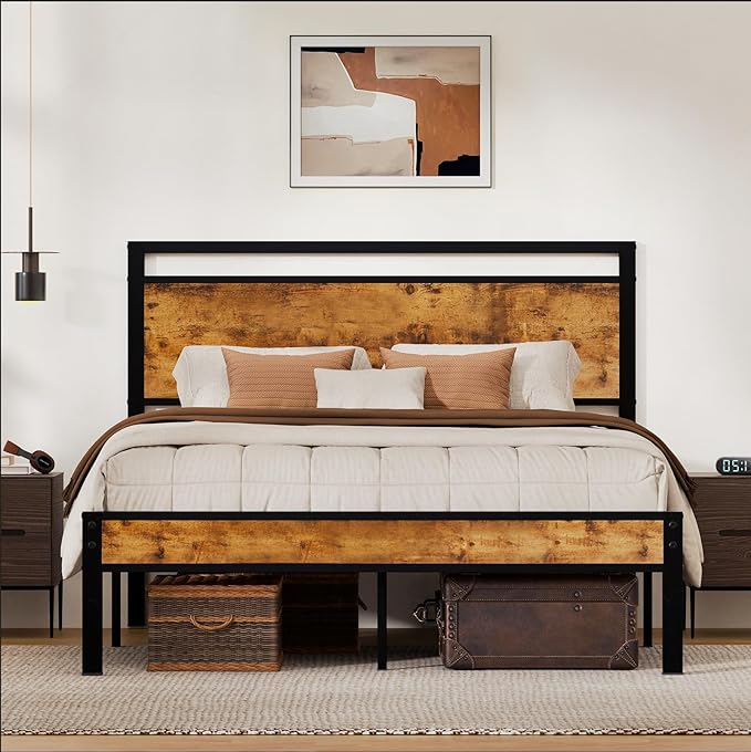Z-hom Easy Assembly Sturdy Metal Platform Bed, Queen Size Bed Frame