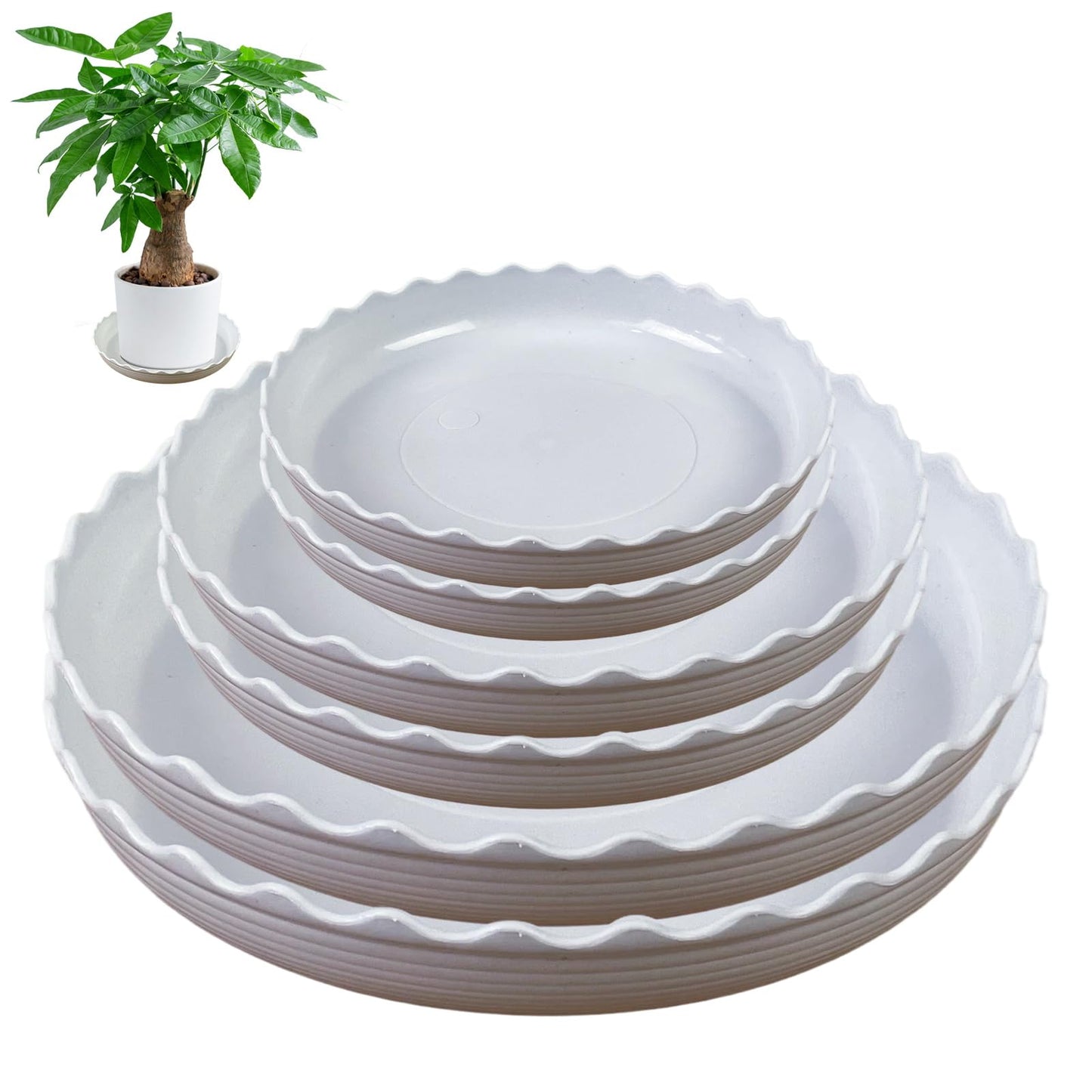 YUANAIYI 6 Packs Wave Plant Saucer - Plastic Flower Pot Drip Trays/Durable Heavy Duty White Plant Tray for Indoor and Out Door Plant(6/8/10 inch)