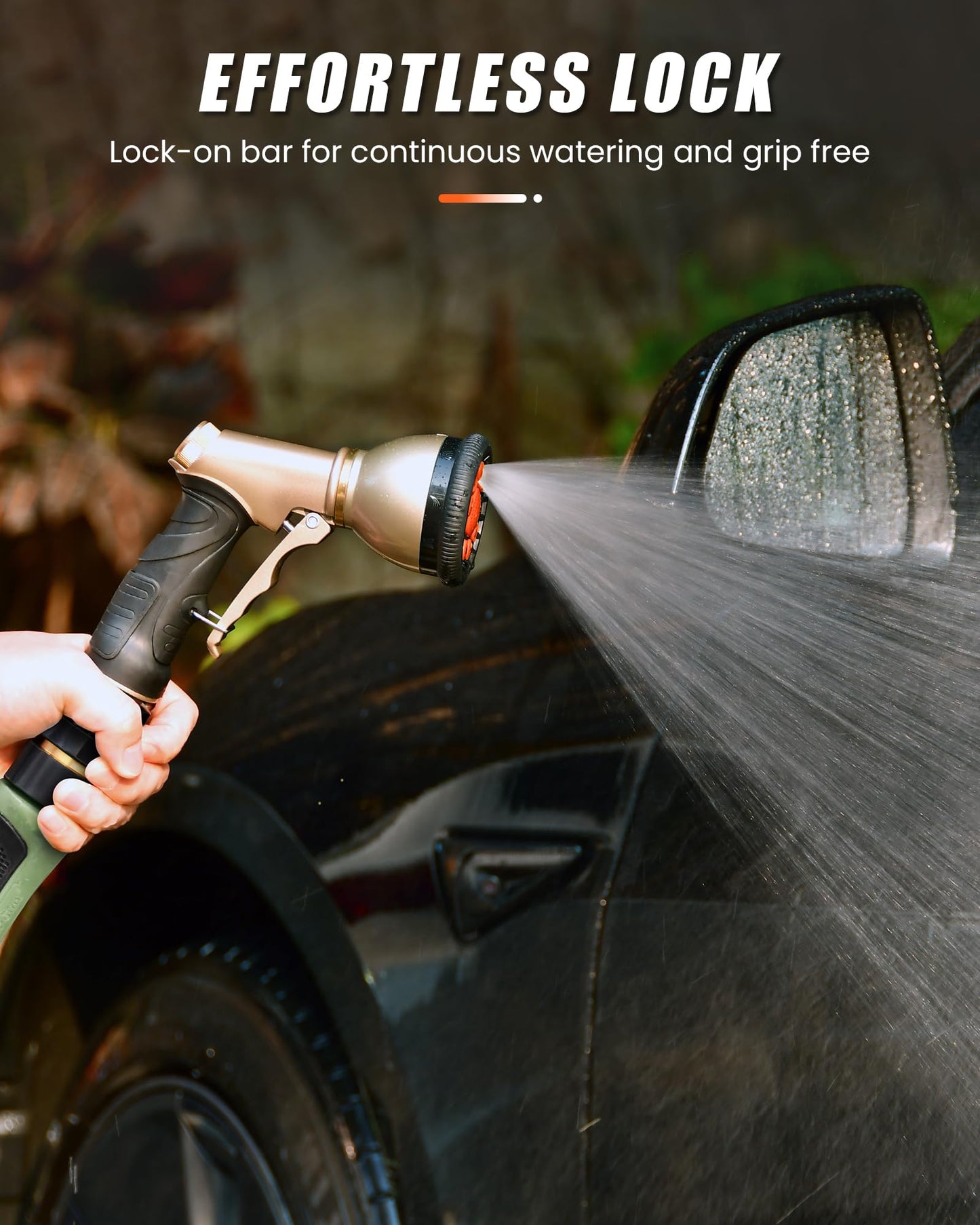 RAINPOINT Garden Hose Nozzle, 9 Spray Patterns Hose Sprayer Nozzle, Heavy Duty Metal Water Hose Nozzle, Adjustable Hand Sprayer, Watering Plants and Lawn, Pet Showering, Orange