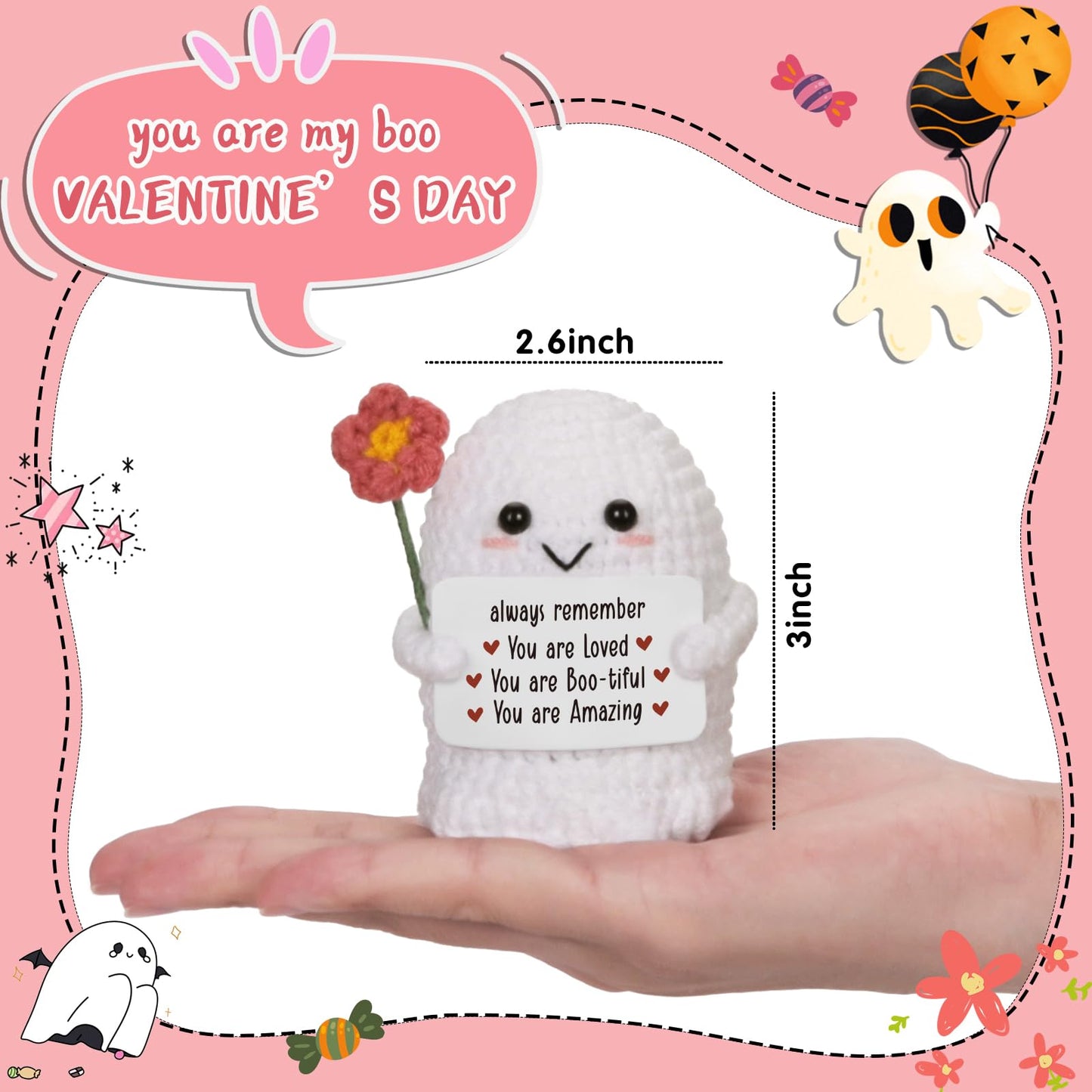You are Loved Positive Affirmation Gifts for Women Her - Inspirational Valentines & Galentines Birthday Easter basket Stuffer for Friends Teens Daughter Grandkids Student - Uplifting Crochet Ghost