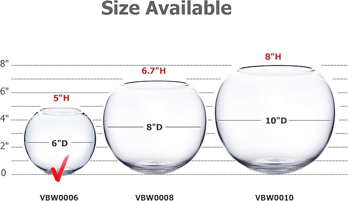 WGV Bowl Glass Vase, Diameter 6", Height 5", Open Width 4", (Multiple Sizes Choices) Clear Bubble Planter Terrarium Fish Bowl for Wedding Event Home Decor, 1 Piece (VBW0006)