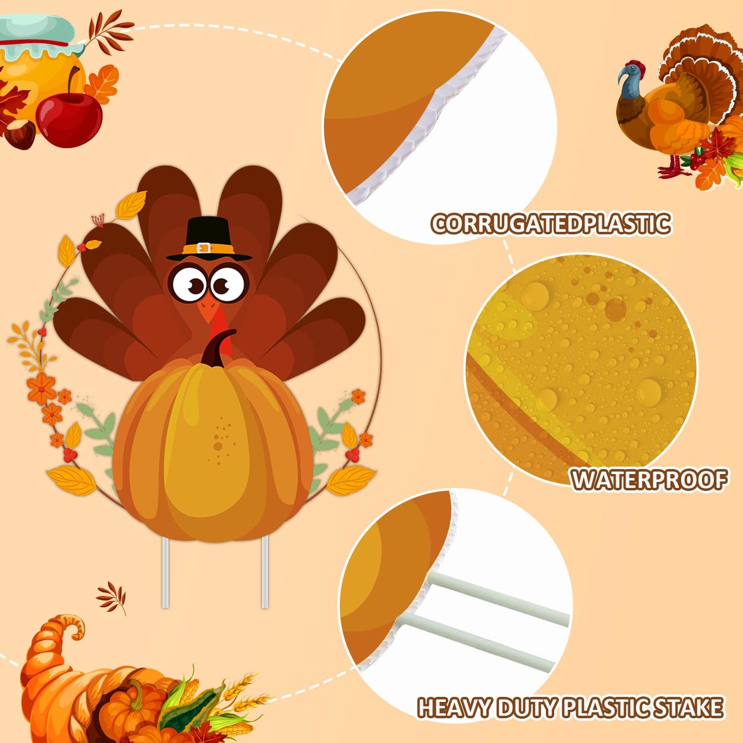 Quera 11 Pcs Thanksgiving Yard Signs Gobble Turkey Outdoor Lawn Thanksgiving Decorations Outside Decoration Pumpkins Yard Stakes for Fall Party