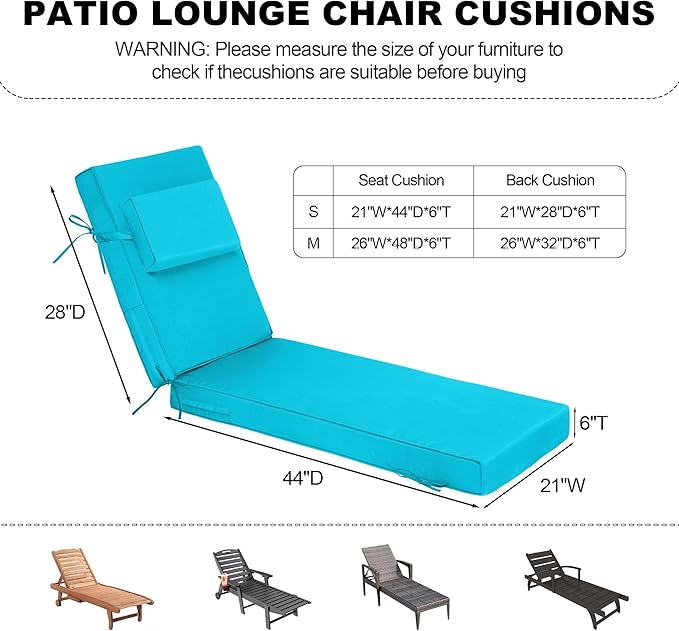 Chaise Lounge Cushions Outdoor 72x21x6 Inch, Fade Resistant 6'' Thicken Outdoor