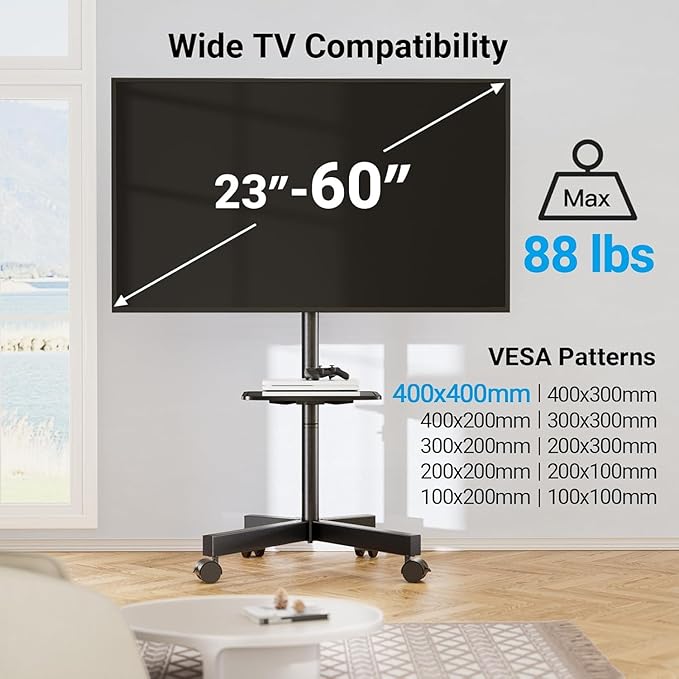 PERLESMITH Rolling TV Stand, Mobile TV Stand