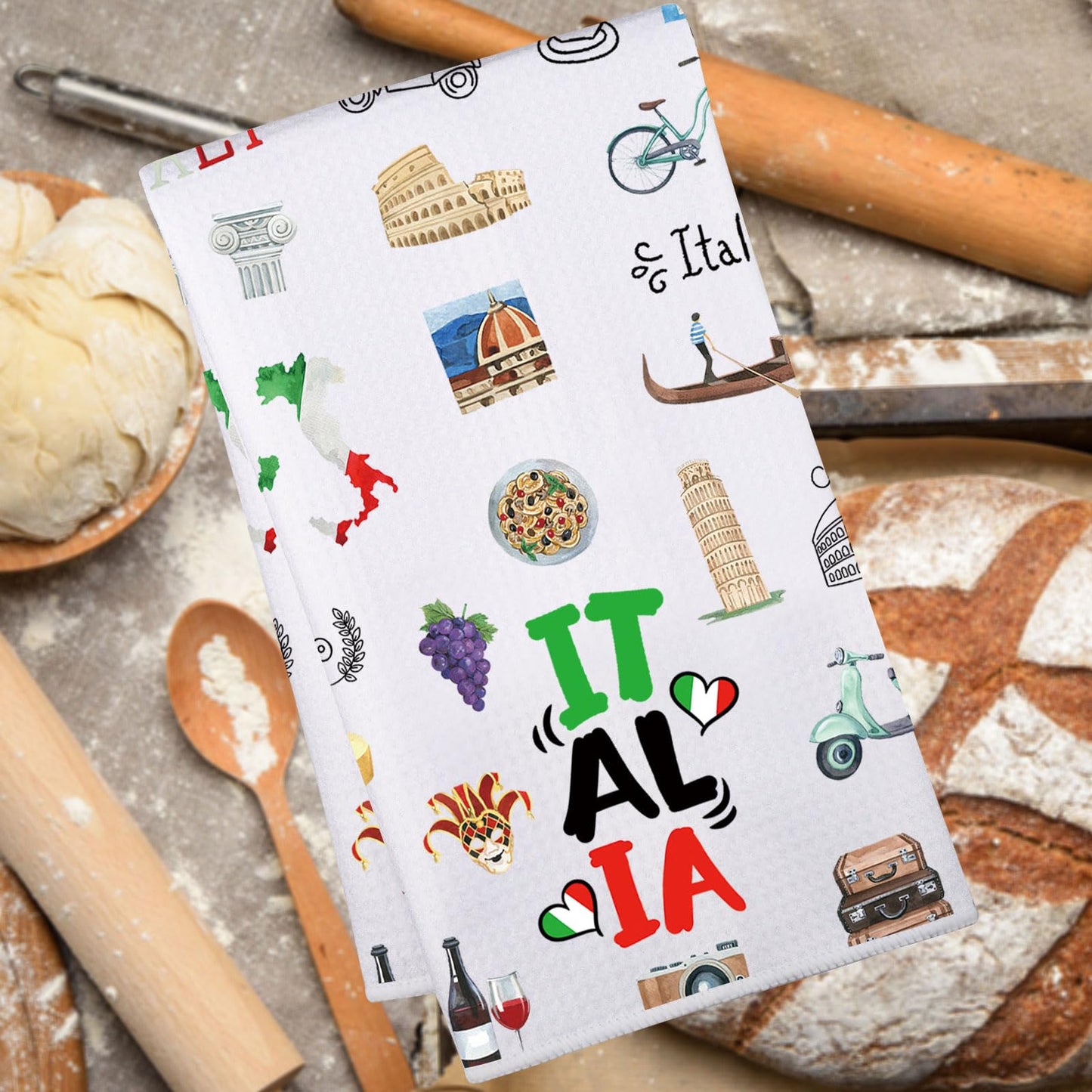 JNIAP Italian Kitchen Towels Italian Kitchen Decor Italian Food Kitchen Towel Italian Chef Dishes Towel Nonna Kitchen Towel Gifts for Italy Lovers (Italia kt)