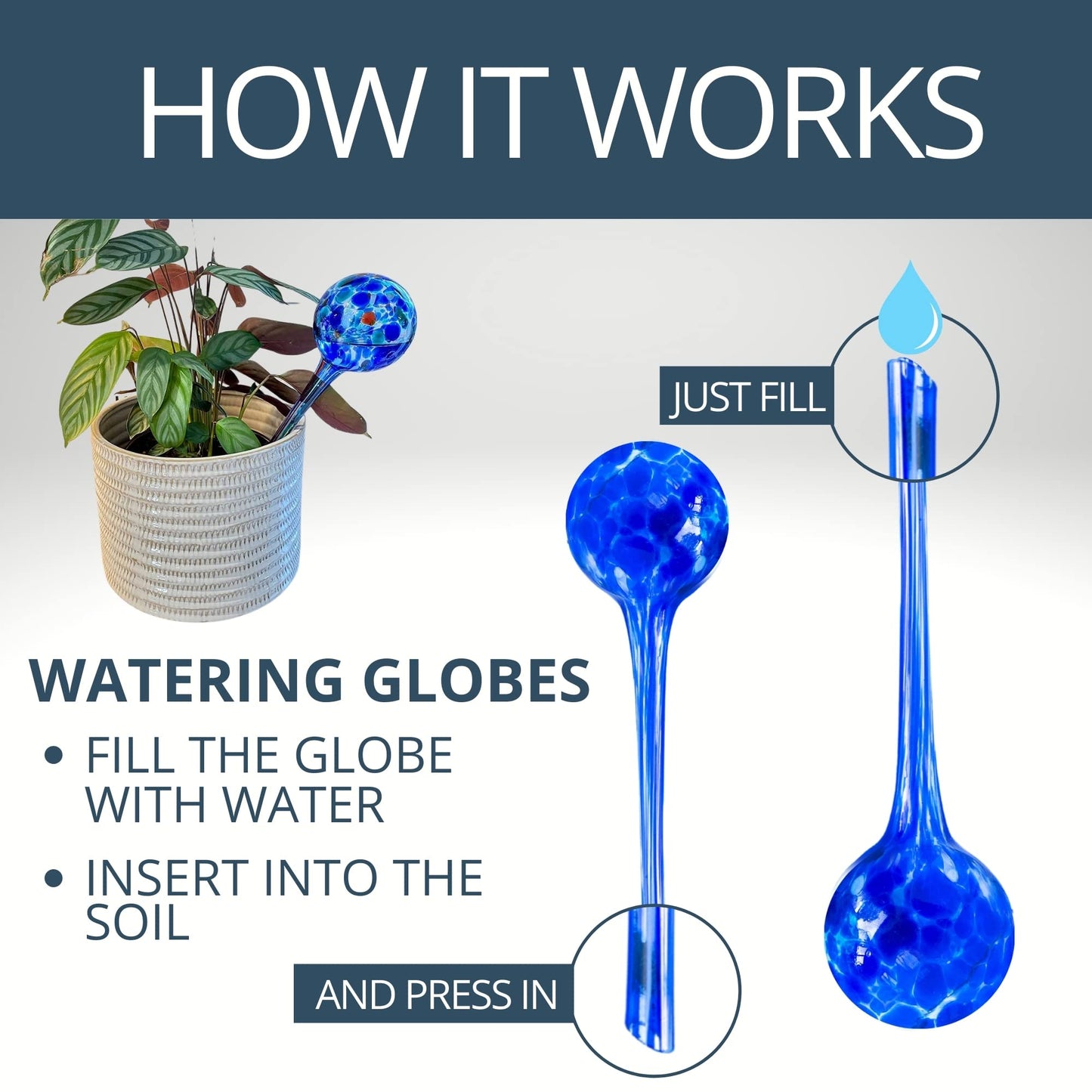 2 Large 3 Small Glass Plant Watering Globes - Plant Watering Devices - Plant Watering Bulbs - Self Watering Spikes - Self Watering Planter Insert - Free Moisture Meter Cotswold Homeware