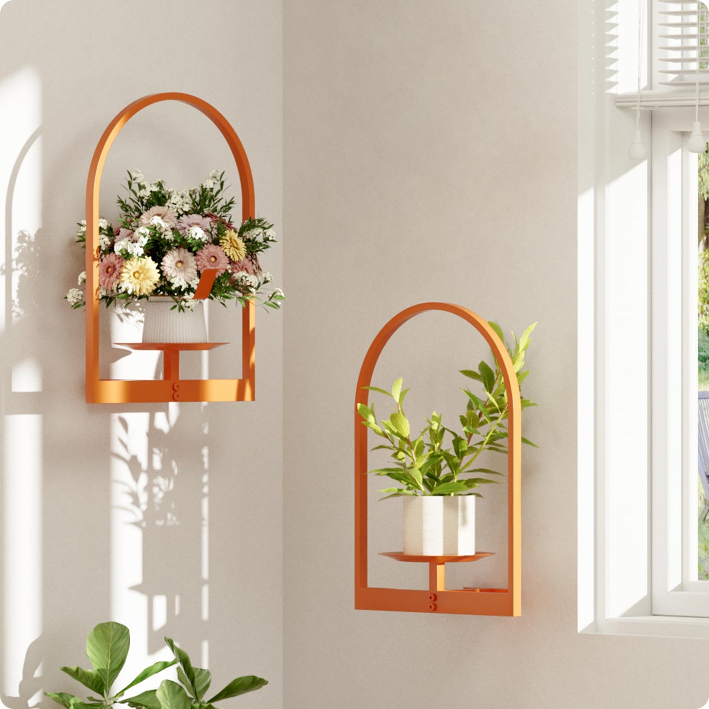 BUTUNITA Orange Metal Wall Plant Holder - 2-Pack Wall Mounted Plant Stands and Hanging Holders for Indoor Planter and Flower Pot - Arch Decor Shelf for Plant Storage (Pot Not Included)