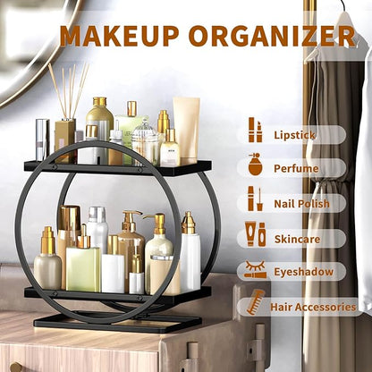 Bathroom Counter Organizer, Black Perfume Organizer for Dresser, 2 Tier Bathroom Organizer Countertop, Vanity Makeup Organizers, Skincare Display Tray for Bathroom Sink Storage