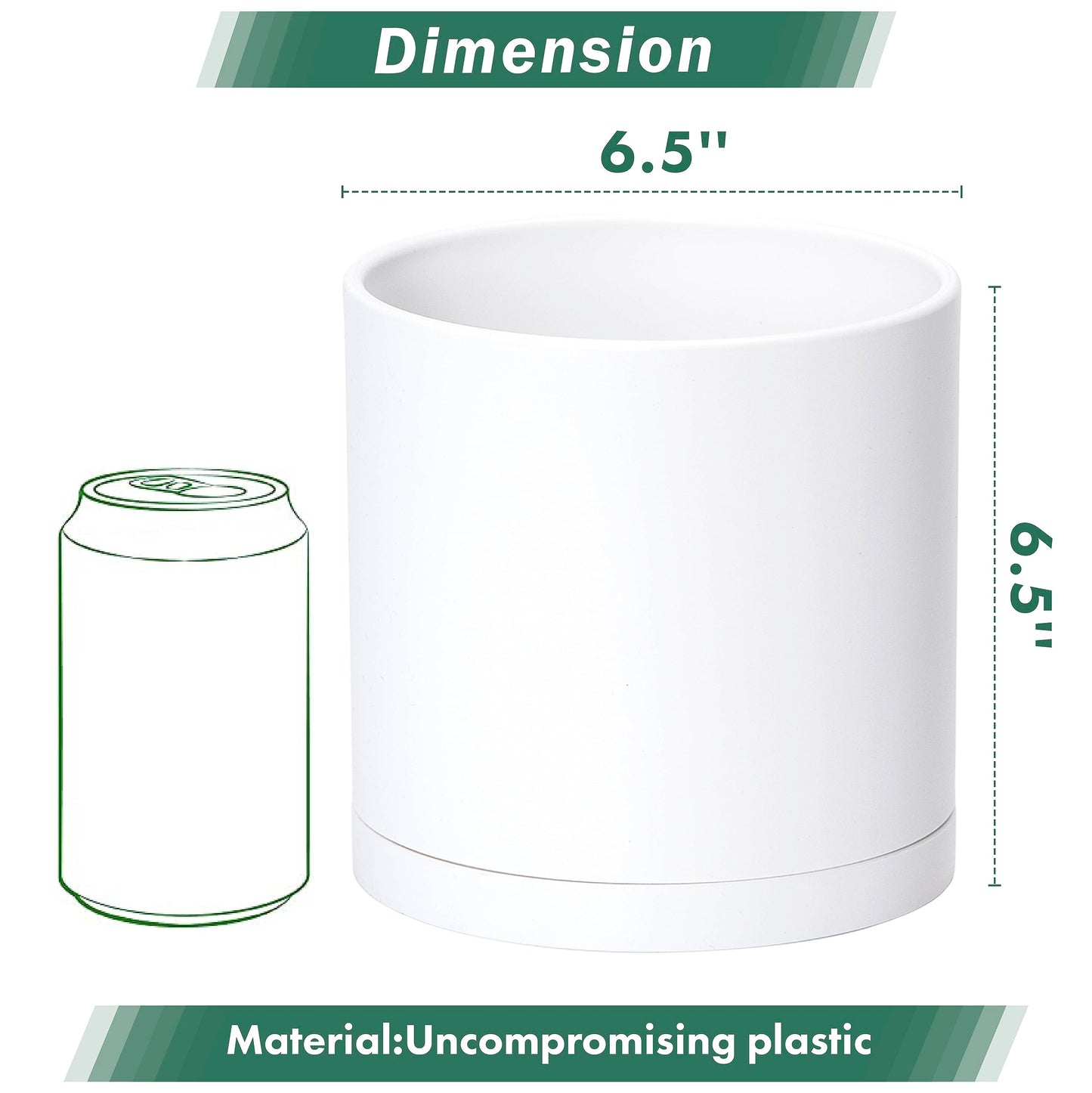 D'vine Dev 4 Pack 6.5 Inch Modern Plastic Plant Pots, Small Garden Planters for Plant with Drainage Holes and Saucers, White Color, 74-Z-L-2