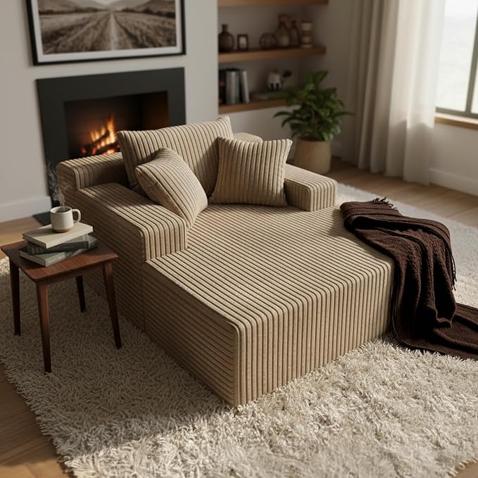 Sytopia Chaise Lounge with Armrests, Oversized Sofa Bed with 3 Pillows