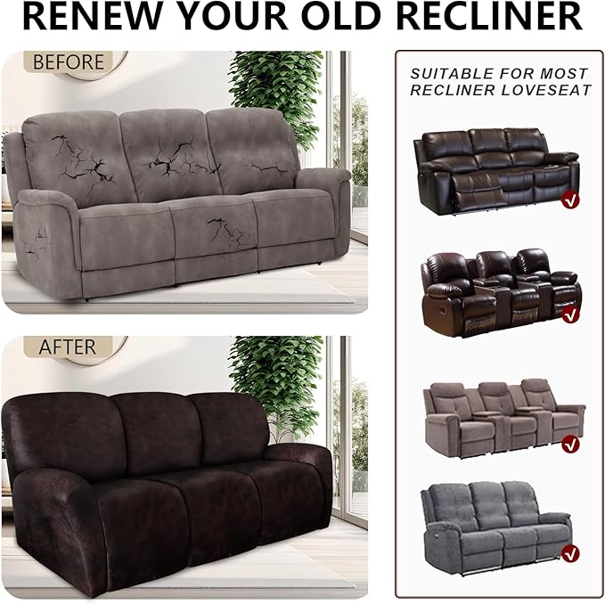 ANARACHON Leather Look Recliner Couch Cover 8-Piece Recliner Sofa Slipcovers 3