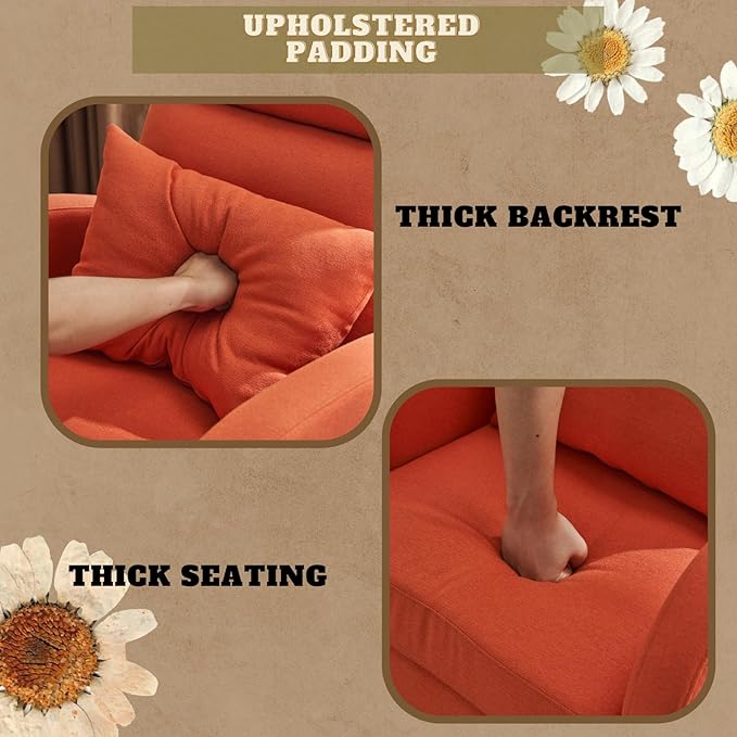VINGLI Orange Linen Rocking Chair Nursery