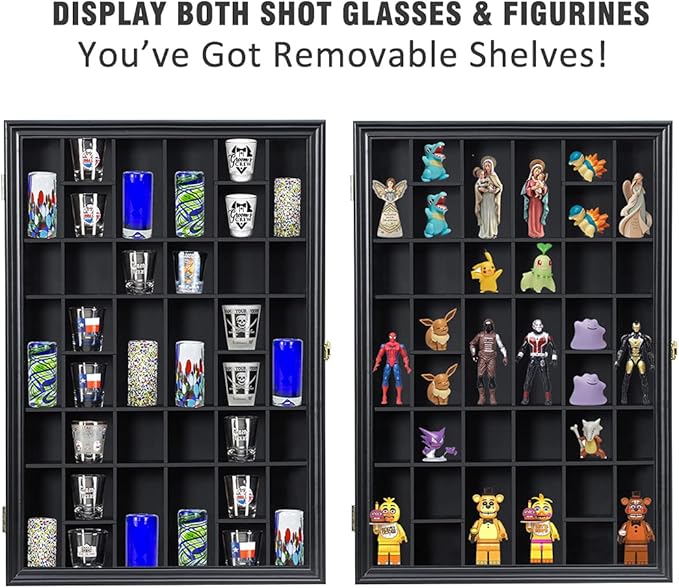 Shot Glass Display Case Wooden Cabinet Rack Holder Wall Mounted Black Shadow
