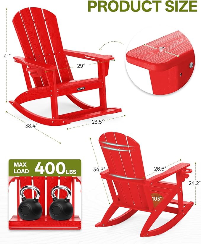 Outdoor Oversized Adirondack Rocking Chairs, All Weather HDPE Patio Rocking