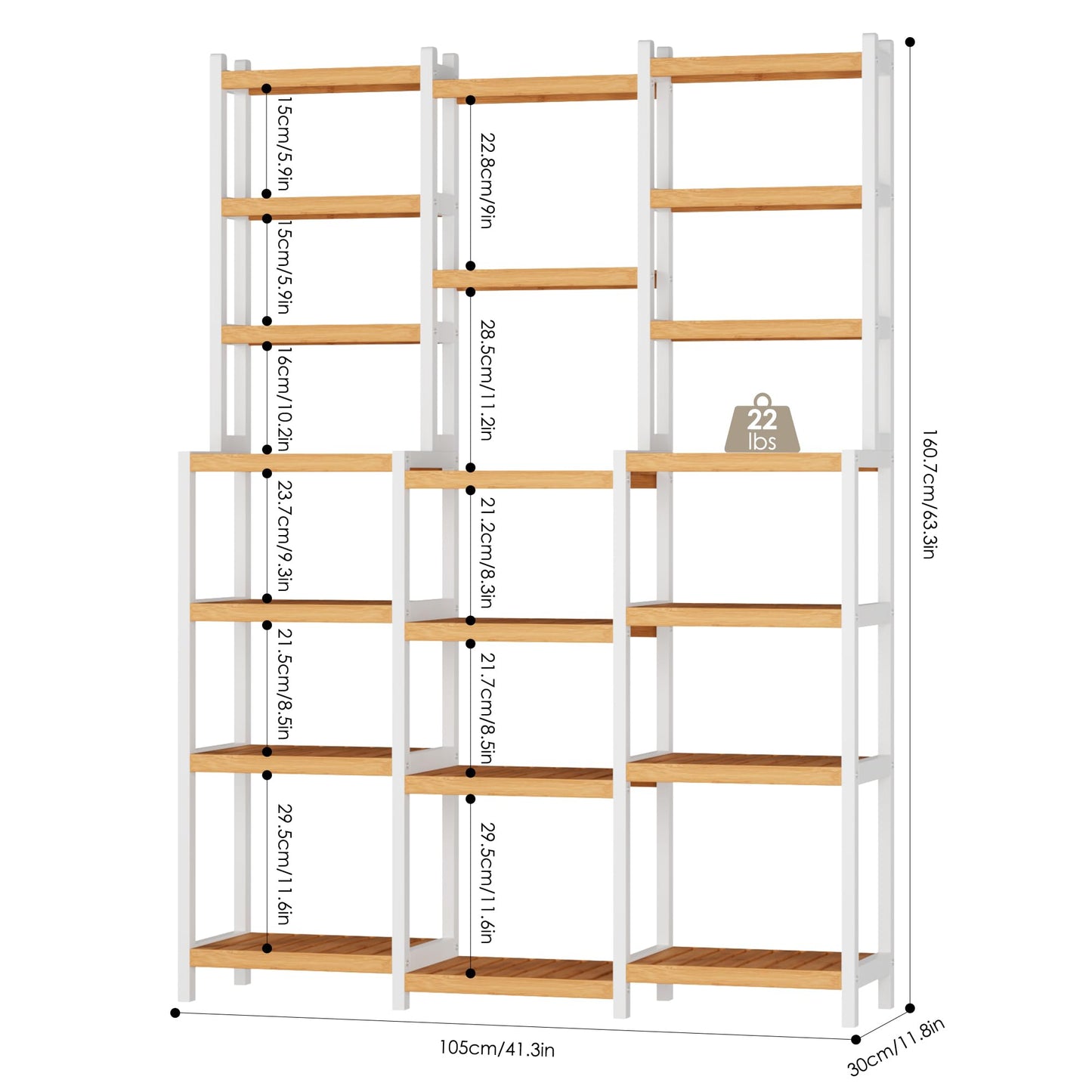 FOTOSOK Bamboo Shelf, 7 Tier Plant Stand Indoor, 3 Row Ladder Shelf, Bookshelf and Bookcase, Corner Display Stand with Adjustable, Flower Stand for Living Room Balcony Kitchen, White and Natural
