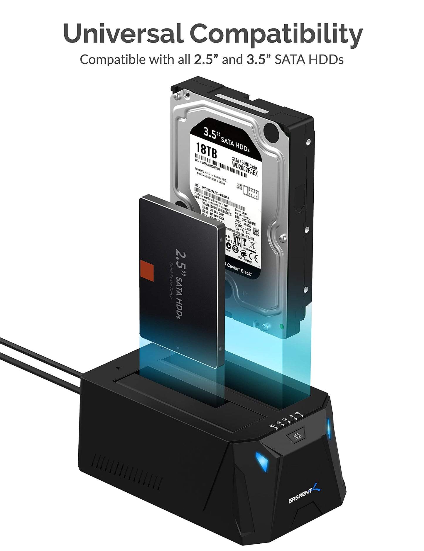 SABRENT USB Type C SATA 2.5” & 3.5” Dual Bay Hard Drive Docking Station | Offline Cloning | Up to 5Gbps | Tool Free Installation (EC-CH2B)