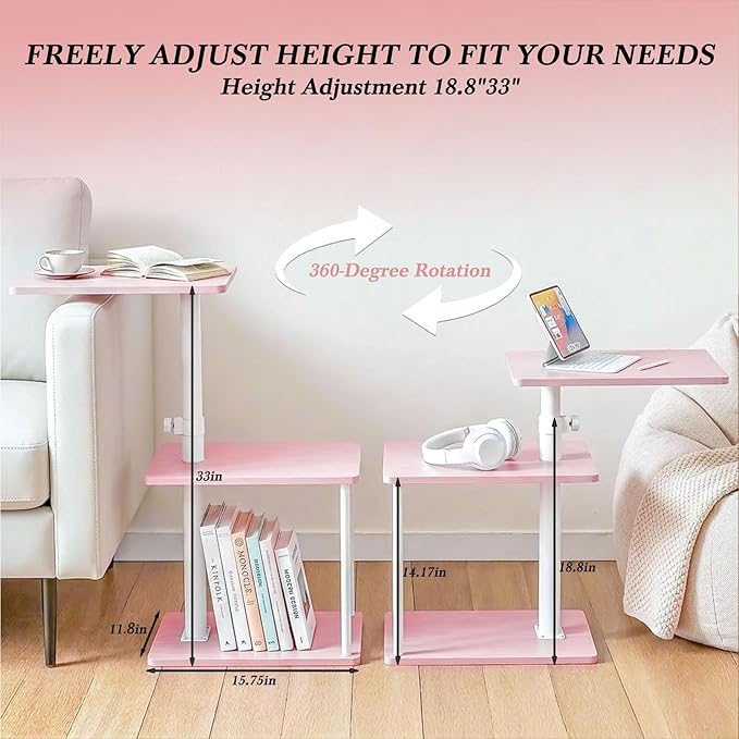 Faesun Swivel Side Table for Couch Arm, Adjustable C End Table for Recliner or