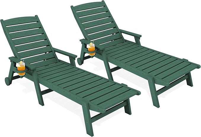 KINGYES HDPE Lounge Chair Outdoor Set of 2, Patio Chaise Lounge Recliner