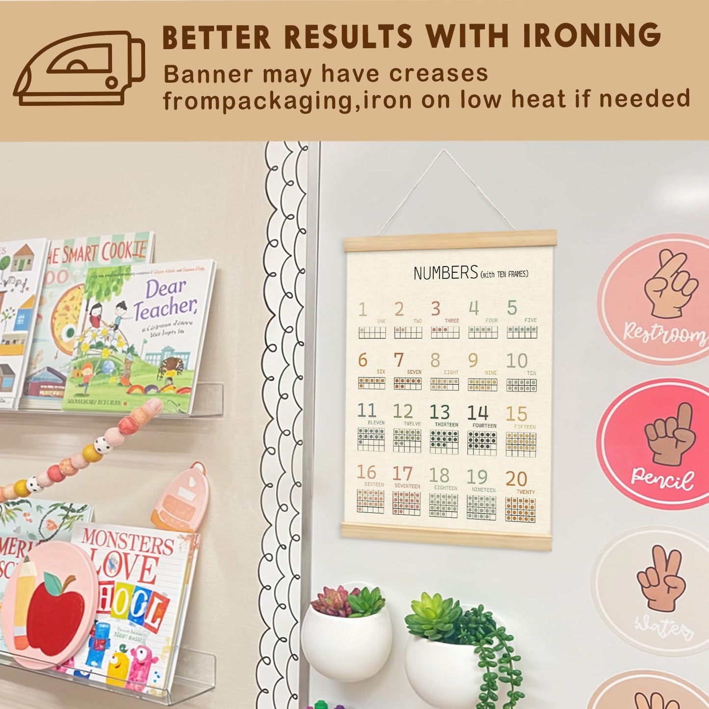 Lacama 1-20 Number Chart Wooden Poster Hanger,Educational Charts & Posters Hanger Frame - Homeschool Supplies，Kids Learning Educational Gift for Toddler Ages 2 3 4 5,12x16 Inches